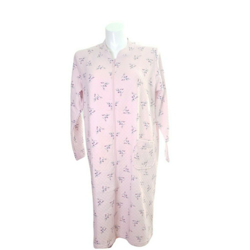 Dreams and Company Robe Zippered Pink Floral Long Sleeves Size 14-16 New